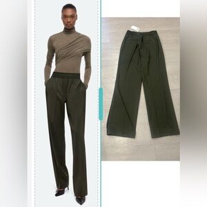 Helmut Lang Wool Car Trousers Green Melange Size 4 Straight Leg NWT